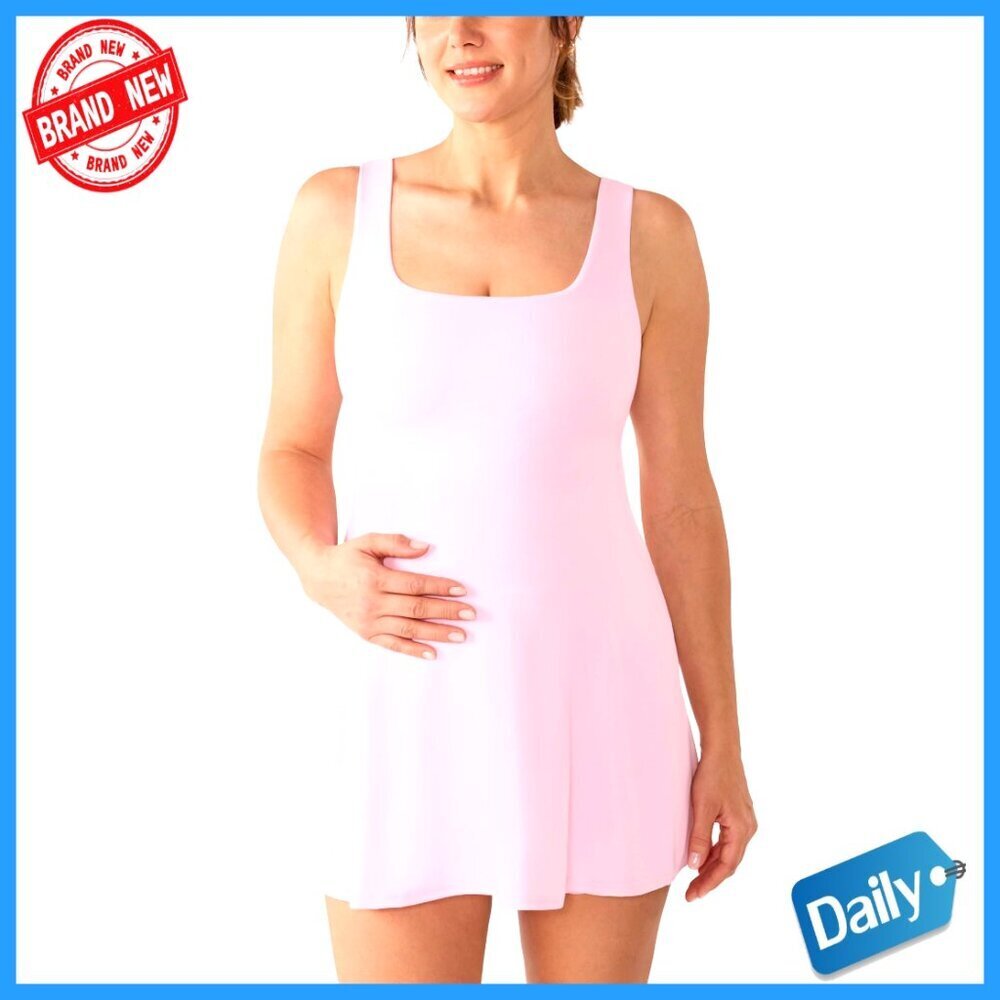 Sleeveless Maternity Dress Square Neck A-Line Built-in Shorts Pockets